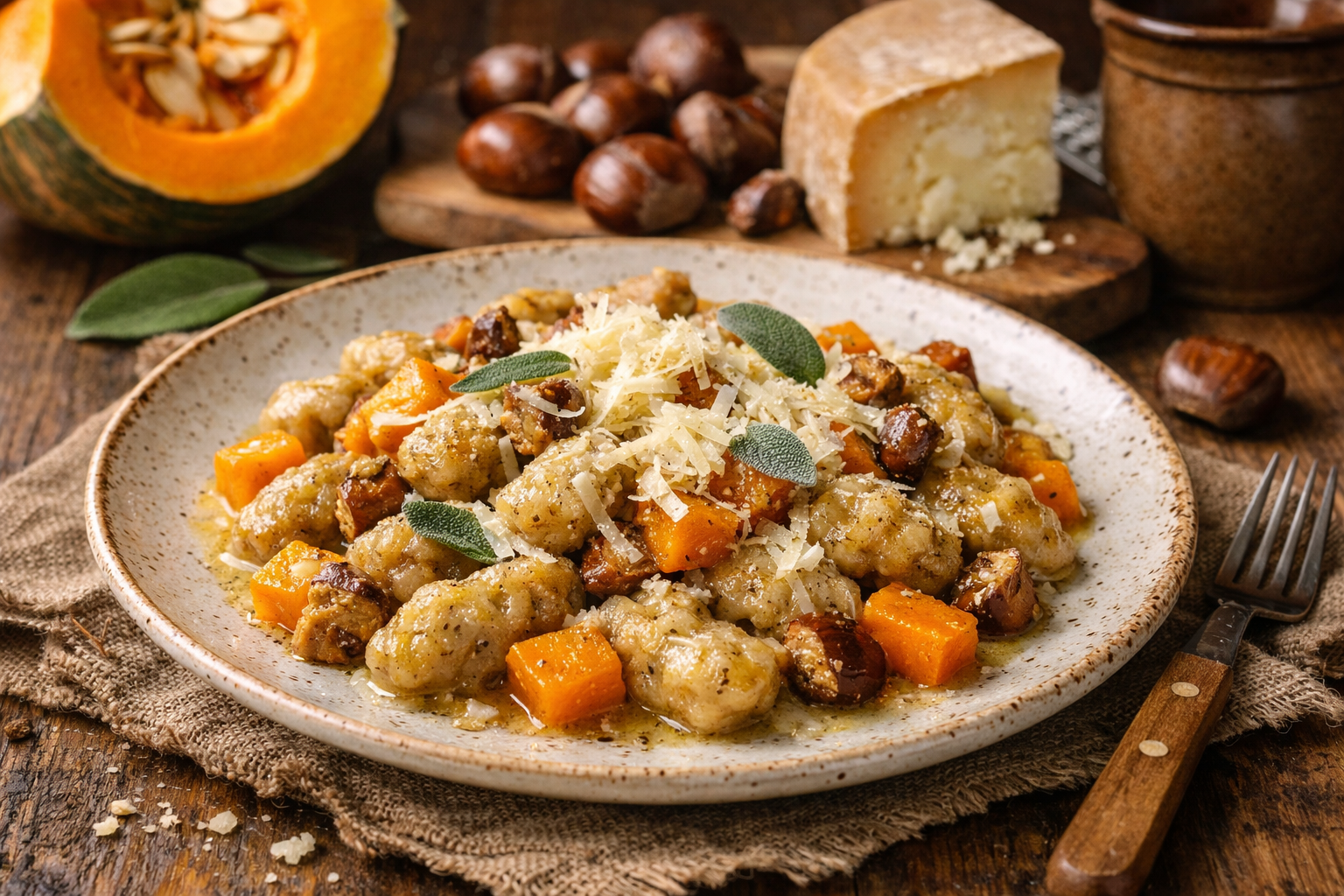 Gnocchi all’ossolana con zucca, castagne e toma stagionata
