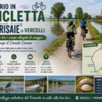 Itinerario in bicicletta tra le risaie di Vercelli: pedalare tra i campi allagati di maggio lungo il Canale Cavour