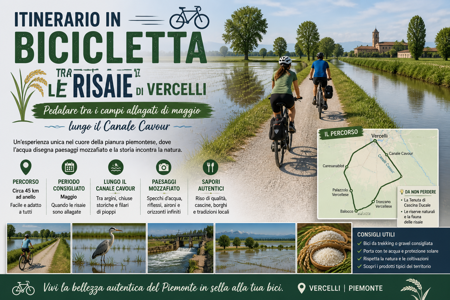 Itinerario in bicicletta tra le risaie di Vercelli