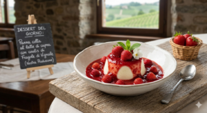 Panna cotta al latte di capra con coulis di fragole di stagione