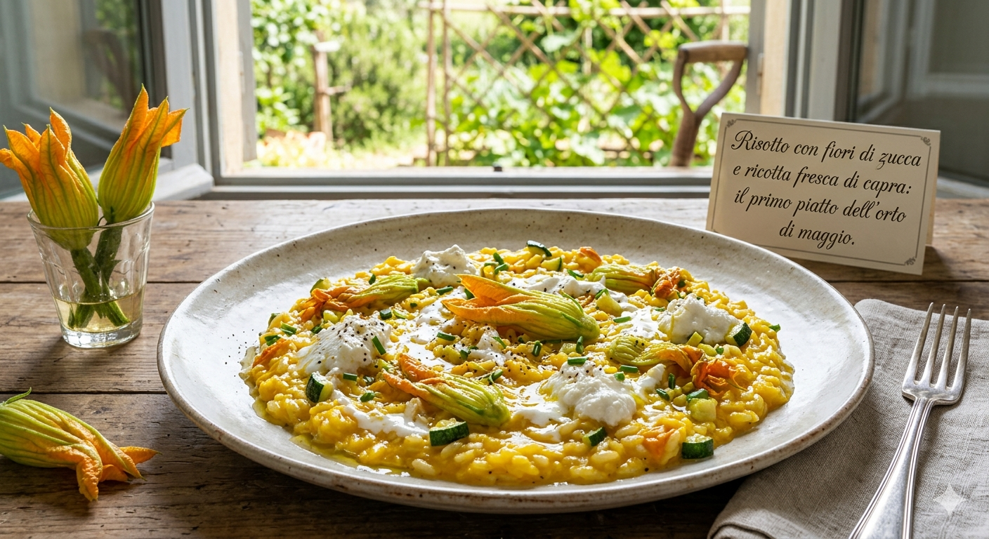 Risotto con fiori di zucca e ricotta fresca di capra
